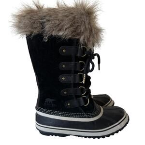 Sorel Joan of Artic Size 6.5 Black Tak Fur Suede Shearling snow boots